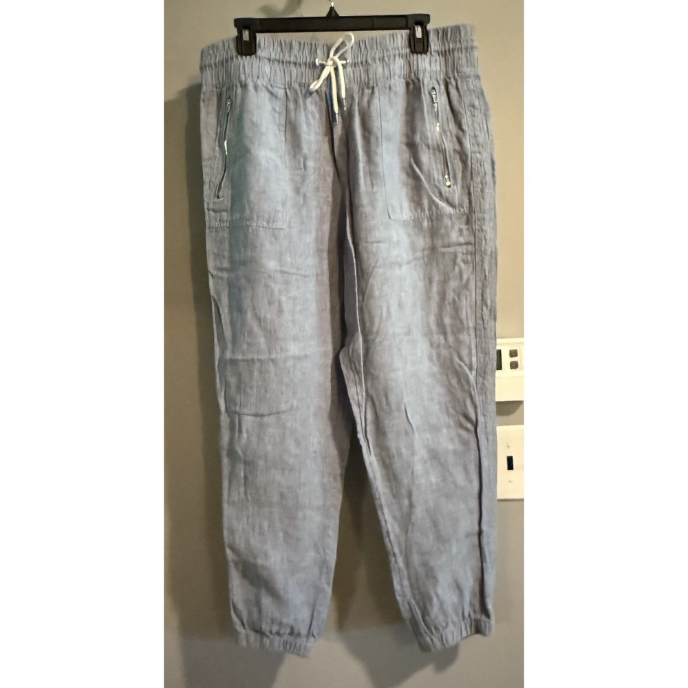 Athleta Pants Carbo Linen‎ Jogger drawstring Pull On Athletic Chambray Size 14